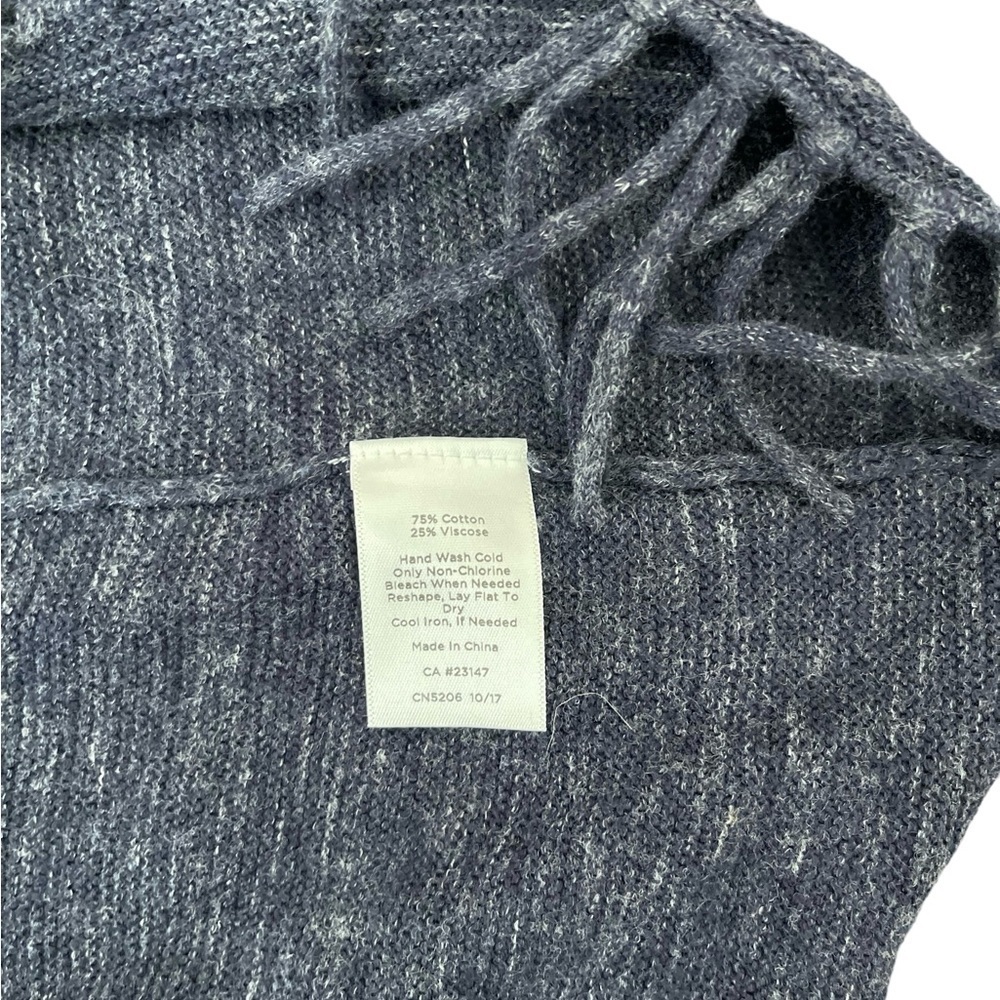 TALBOTS Dark Blue Open Front Long Cardigan Sweater Medium Fringed Hem Long Line - Picture 2 of 4